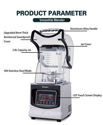 Low Noise Heavy Duty Smoothie Blender met geluiddichte hoes en onbreekbare PC Jar